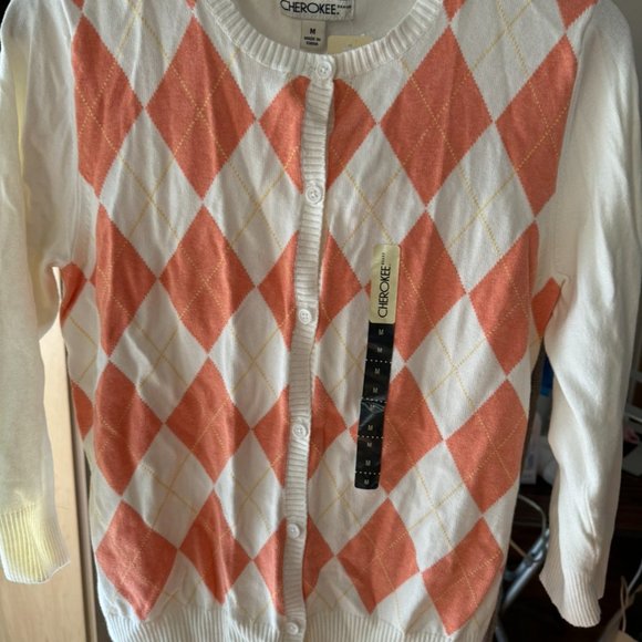 Cherokee Orange diamond plaid Cardigan - Picture 2 of 3